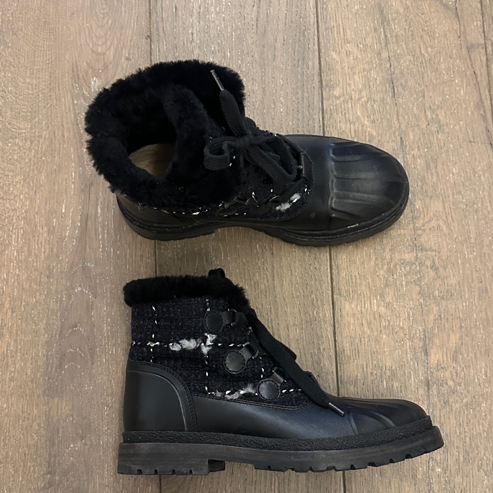 Chanel Tweed Snow Boots